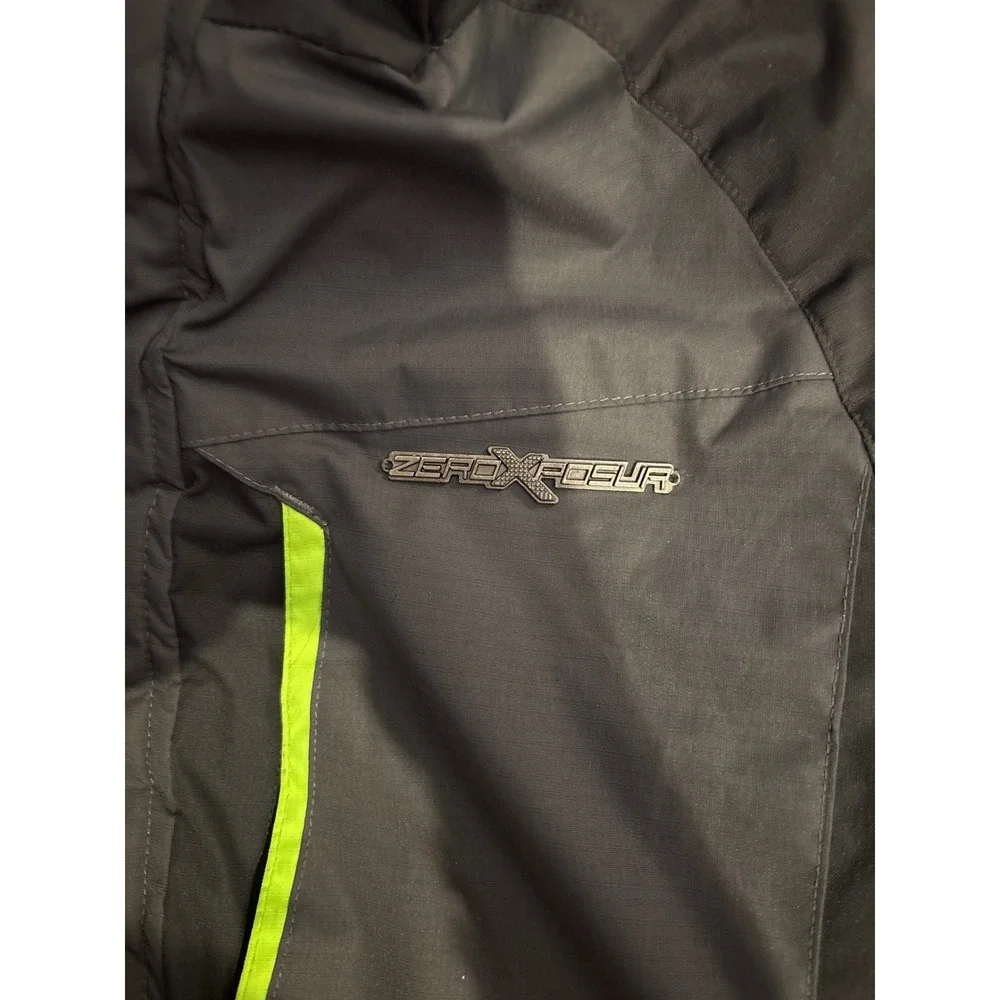 ZeroXposur Boys Gray Neon Green Hooded  Ski Jacket Size 7/8 Weather Resistant